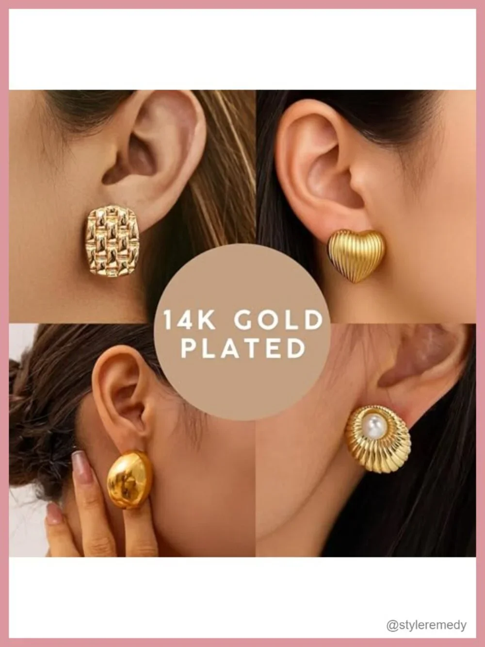 4 Pairs Gold Puffy Heart Chunky Stud Statement Earrings Women Gift Set with